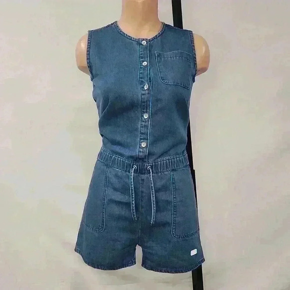 7 For All Mankind Denim Button Up Short Romper - Picture 1 of 13
